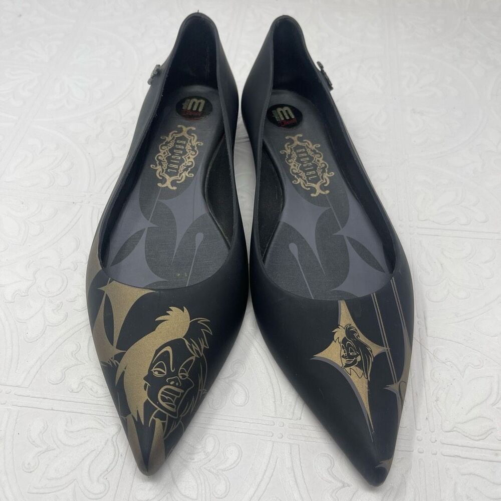 Melissa x Disney Villains Black Gold Cruella de Vil Slip On Flat Shoes Size 6